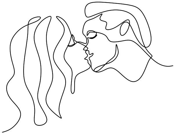 One-Line-Grafik eines küssenden Paares