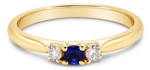 3Diamonds Blue | Solitärring aus 585 Gelbgold mit Blauer Saphir (3 mm + 2 x 0,05 ct. Diamant)