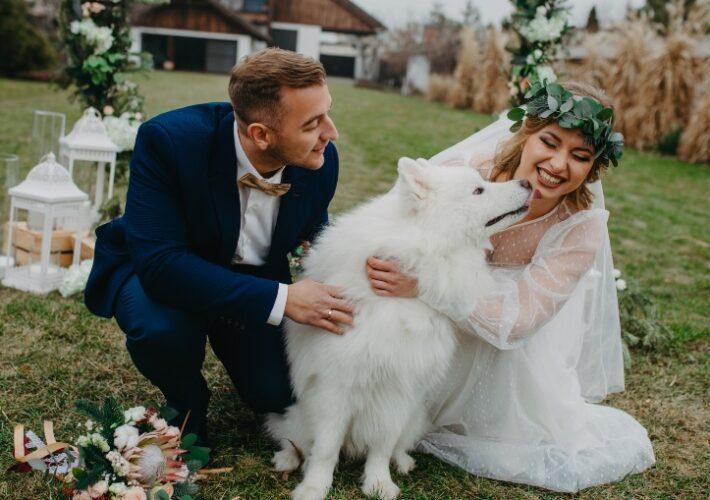 Hochzeitspaar-mit-Hund - Hund bei der Hochzeit